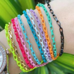 Bangle 10Pcs Gold Colour Neon Colourful Enamel Link Chain Fashion Women Oval Chain Luxury Women's Bracelet