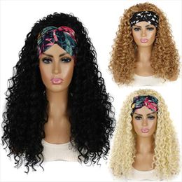 Wigs 24 Inch Curly Synthetic Headband Wigs Simulation Human Hair Deep Wave Perruques de cheveux humains With Head Bang FDDP01