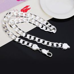 Chains Style 925 Sterling Silver 18 20 22 24 26 28 30 Inch 12mm Flat Side Necklace Ladies Men Fashion Wedding Jewellery Gift289e