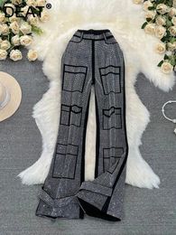 Women's Pants Fashion Trendy Diamonds Flare 2024 Spring Collection Zipper High Waist Casual Trousers Female 11XX8018