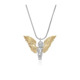Retro Gold and Silver Angel Necklace Wing Titanium Steel Personality Soil Cool Jumping Di Accessories Street Hip Hop Sweater Chain2813