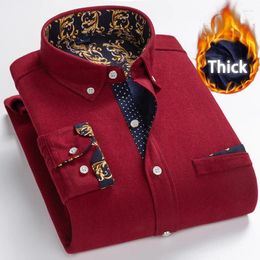 Men's Dress Shirts 2024 Winter Warm Shirt Plus Velvet Thickening Fashion Print Plaid Long Sleeve Men Brand Size M-5XL