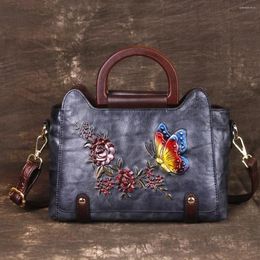 Evening Bags Retro Women Messenger Cross Body Bag Ladies Embossed Floral Tote 2024 Spring Female Handbags Genuine Leather Shoulder