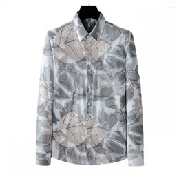 Men's Casual Shirts 2023 Autumn High-grade Floral Long-sleeved Shirt Leaf Fashion Slim-fitting Iron-free Clothing Inch