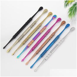 Accessories Colorf Rainbow Ss Wax Dab Spoon Double Headed 120Mm Smoking Pipe Bong Tobacco Clean Vaporizer Dry Herb Dabber Nail Conce Dhzkk