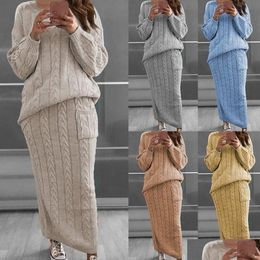 Two Piece Dress Shujin Autumn Winter Set Women Long Sleeve Jumpers Sweater Skirt Warm Knitted Outfit Top And Pants S 221207 Drop Del Dhzvj