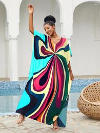 Women's Swimwear Colorful Geometric Caftans Plus Size Swimsuit Cover Up Kaftan Dress For Women Robe Bathing Suits Soft Loungewear Tunics