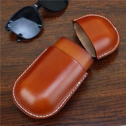 Genuine Leather Glasses Case Cowhide Vintage Men And Women Nearsighted Sunglasses Travel AntiCrush Storage Box 231229