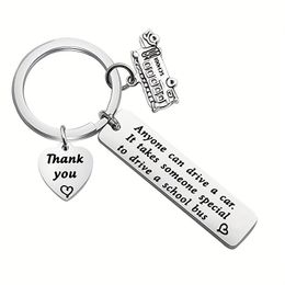 Keychain for Women Men Letter Thank You School Bus Driver Retire Stainless Steel Keys Chains Father Birthday Gift Souvenir Wholesale