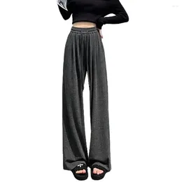 Women's Pants Solid Colour Wide-leg High Waist Wide Leg With Drawstring Soft Trousers For Fall Winter Loose Fit