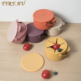 TYRY.HU 3pcs BPA Free Kids Silicone Food Storage Box Solid Colour Baby Snack Cup Portable Children Snacks Container Lid Kids Cup 231229