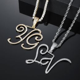 Custom Name Cursive letters Pendant Necklace Gold Silver Charm Men Women Fashion HipHop Rock Jewelry With Rope chain298F