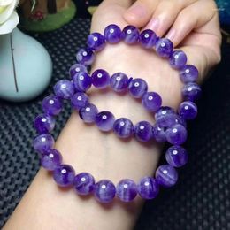 Link Bracelets Natural Stone Purple Amethysts Charm Bracelet With Beads 6mm 8mm 10mm Beaded For Man Women Jewelry Friend Crystal