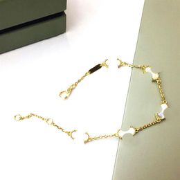 18k Gold Plated Leaf Bangle Wedding Bracelet Chain Female Classic Fashion Style Clover Chain Accessories With Jewellery Pouches Poch2638