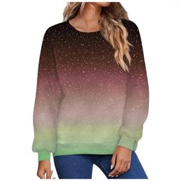Women's T Shirts Autumn And Winter Temperament Fashion Starlight Printing Round Neck Loose Long-Sleeved Top Simple
