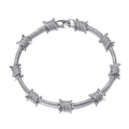 D&Z 8mm Barbed Wire Bracelet For Hipster Copper With Zircon Stones Punk Style White Gold Chain Bangle Hip Hop Fashion Jewelr Chain247G