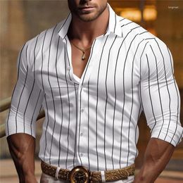 Men's Casual Shirts Long Sleeve Simple Striped Blouse Luxury Man Clothing Tops Luxurious Male Turndown Collar 2024