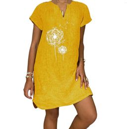 Casual Dresses Loose Taraxacum Printed Short T Shirt Dress For Women Knee Length Maxi Summer Womens Traditional