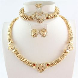 Heart Design Costume Necklaces Bracelets Earrings Rings Set Fashion Top Quality African Gold Plated Women Bridal Jewellery 310C