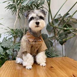 Designer Dog Clothes with Classic Jacquard Letter Pattern Soft Comfortable Dog Apparel for All Seasons Luxury Dog Leather Shirt Cat T-Shirt for Small Dogs Khaki L A877