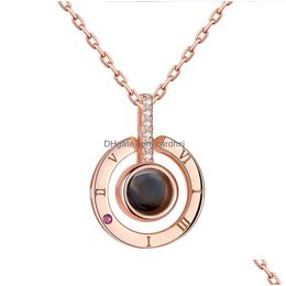 Pendant Necklaces Arrival Rose Gold Sier 100 Languages I Love You Projection Necklace Romantic Memory Wedding For Drop Delivery Jewe Dhtxn