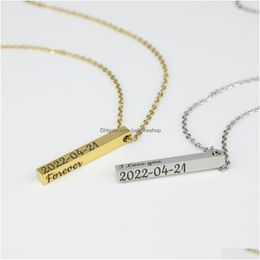 Chokers Personalized Square Stainless Steel Necklace With Names And Date Engraved On 4 Sides Cube Drop Delivery Jewelry Necklaces Pen Dhd0V