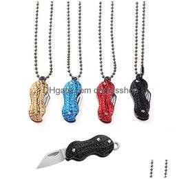 Pendant Necklaces Stainless Steel Folding Knife Creative Peanut Shape Key Necklace Mini Portable Outdoor Tools Drop Delivery Jewellery Dhkdf