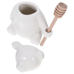 Dinnerware Sets Polar Bear Honey Jar With Dipper Stick Ceramic Pot Containers Storage Ceramics Syrup