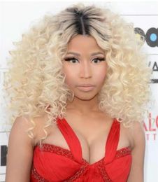 Wigs Celebrity Ombre 1B/613 Blonde wigs Dark Roots kinky curly Glueless Lace Front Wig Human Hair 150% Density Short curl Pre Plucked d