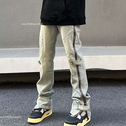 Fango giallo da donna in stile jeans americano stile High Street con cerniere laterali, moda alla moda divisa da uomo e gamba dritta lavata