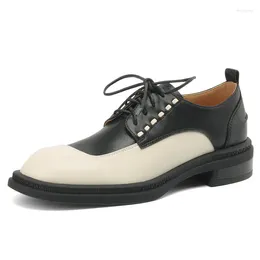 Dress Shoes 2024 Fashionable And Sexy Women's Single Genuine Leather Round Toe Thick Sole Comfortable Sheepskin Lace Up Flat