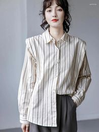 Women's Blouses Jmprs Elegant Chic Women Striped Shirt Casual Loose Design Blouse Korean Fashion Long Sleeve Simple All Match Office Lady