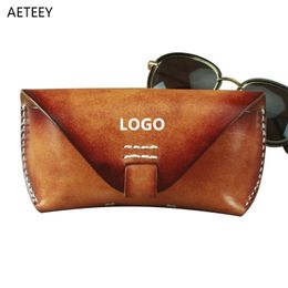 Exquisite Handmade Retro Sunglass Box Top Layer Cowhide Glasses Belt Bag Vegetable Tanned Leather Magnetic Buckle 231229