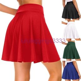 Womens Basic Versatile Stretchy Flared Casual Mini Skater Skirt Red Black Green Blue Short Skirt Plus Size 3XL 210323