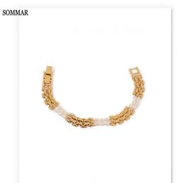 Bangle SOMMAR Hot 2022 Gold Colour Maiden women's bracelet Strap splicing freshwater pearl bracelets & bangles charm