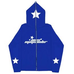 Star Ins High Street Y2K Unisex Inner Fleece Hoodies Sweatshirt Fulll Face Zipper Loose Oversized Men's Women's Streetwear 231229