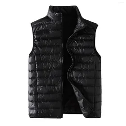 Men's Vests Men Cotton Padded Jacket Vest Fall Winter Comfortable Casual Fashion Solid Colour Stand Collar Plus Velvet Warm Coat