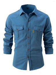 Men's Casual Shirts Lapel Button Loose Handsome 100 Wash Water Stretch Cotton Fashion Business Long Sleeve Shirt For Men