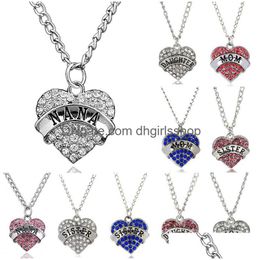 Pendant Necklaces Diamond Peach Heart Necklace Mothers Day Birthday Gift Family Crystal Rhinestone Womens Jewellery 10 Styles Drop Del Dhjtf