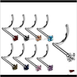 Jewelry Colorful Zircon Ring Stainless Steel Studs Hooks Bar Pin Nose Rings Body Piercing Jewellery Ubsgr267O