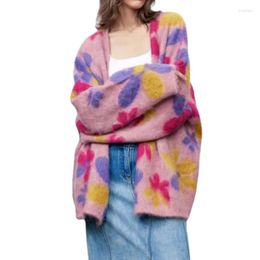 Women's Knits VII 2023 Female Cardigan Autumn And Winter Woman Clothing Loose Casual Pink Jacquard Knit Sweater Offers