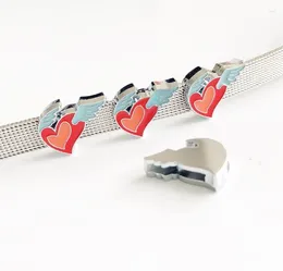 Pendant Necklaces 50PCS 8MM Enamel Red Wing Heart Slide Charms Letters DIY Accessories Fit Belts Bracelets Dog Pet Collar