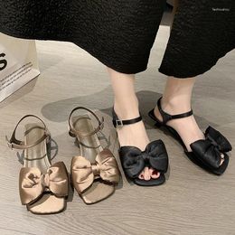 Sandals Luxury Satin Silk Woman Fashion Oversize Bowknot Sandalias Ladies Elegant Kitten Heel Square Toe Party Evening Pump Shoe