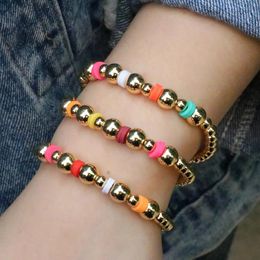 Bangle 5Pcs Fashion Handmade elastic polymer clay gold plated copper bead bracelet Bohemia Charm for woman