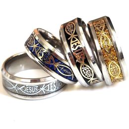 Band Rings Bk Lots 50Pcs Quality Comfort Fit Jesus Fish Stainless Steel Relius Ring 8Mm Men Fashion Jewellery 230225 Drop Delivery Dhdnx