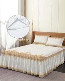 Bed Skirt Bohemian Retro Ethnic Yellow Elastic Fitted Bedspread With Pillowcases Mattress Cover Bedding Set Sheet