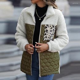 Women's Jackets Fashion Zipper Stand Collar Patchwork Coat Autumn Winter Women Lamb Wool Jacket Casual Ladies Pocket Straight Loose Padded