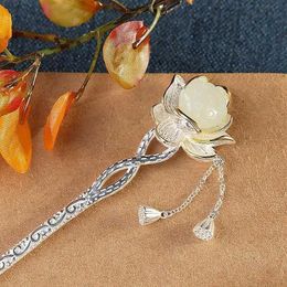 Hairpins 925 sterling silver antique Hotan Jade lotus and gift hairpin step tassel hanfu dished hair shop is versatile