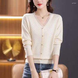 Women's Sweaters Korean Fashion Women Solid V-neck Long Sleeve Sweater Spring Autumn Clothing Versatile Loose Casual Knitted Pullovers Tops