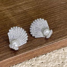 Dangle Earrings Gorgeous Charm Cubic Zirconia Shell Earring Classic Imitated Pearl Jewellery Romantic Delicate Luxury Jewellery